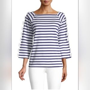 Tu es mon Trésor sz 40 -M- (Japan) Blouse Stripes Bow Detail Trim 3/4 Sleeve